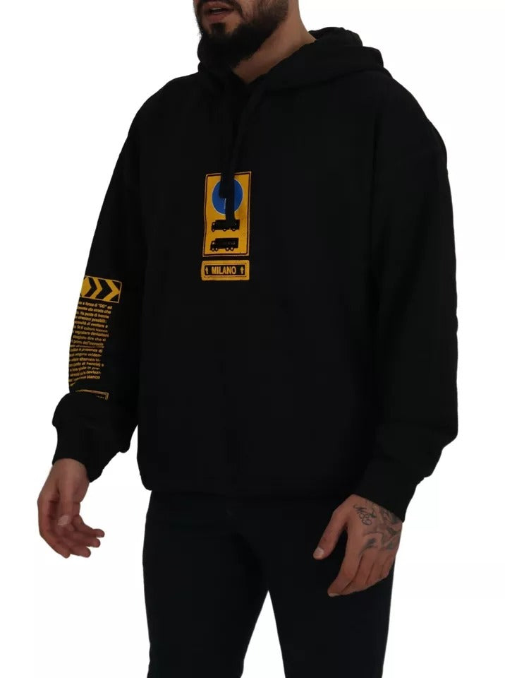 Sweat-shirt à capuche en coton noir à logo Dolce & Gabbana