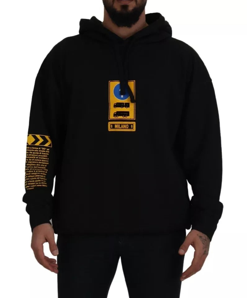 Sweat-shirt à capuche en coton noir à logo Dolce & Gabbana
