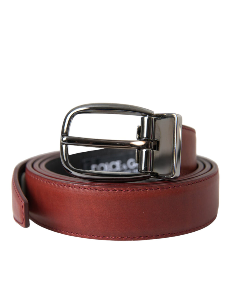 Cinturón para hombre Dolce & Gabbana de piel marrón con hebilla de metal plateada