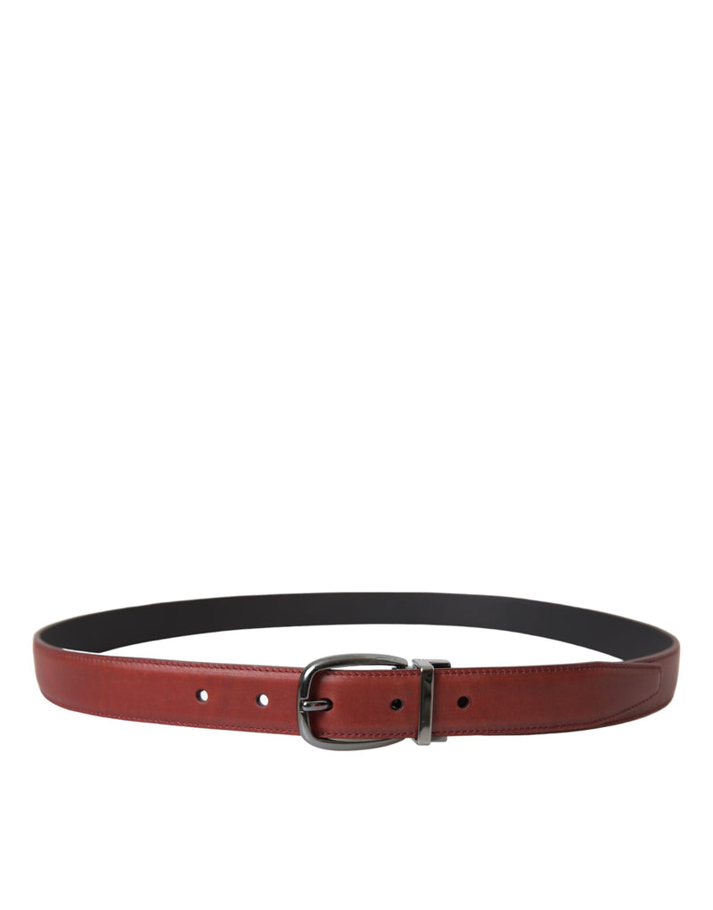 Cinturón para hombre Dolce & Gabbana de piel marrón con hebilla de metal plateada