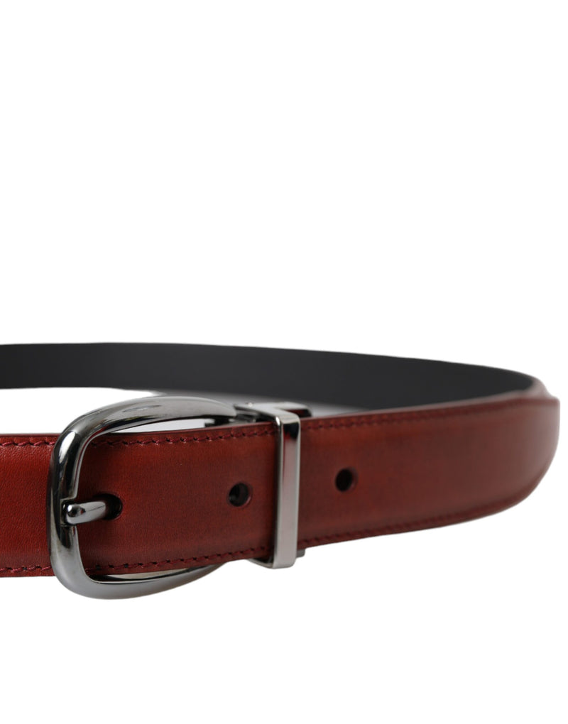 Cinturón para hombre Dolce & Gabbana de piel marrón con hebilla de metal plateada