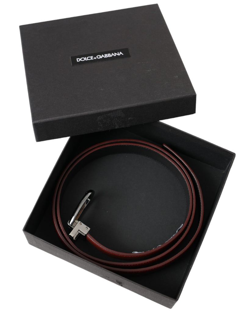 Cinturón para hombre Dolce & Gabbana de piel marrón con hebilla de metal plateada