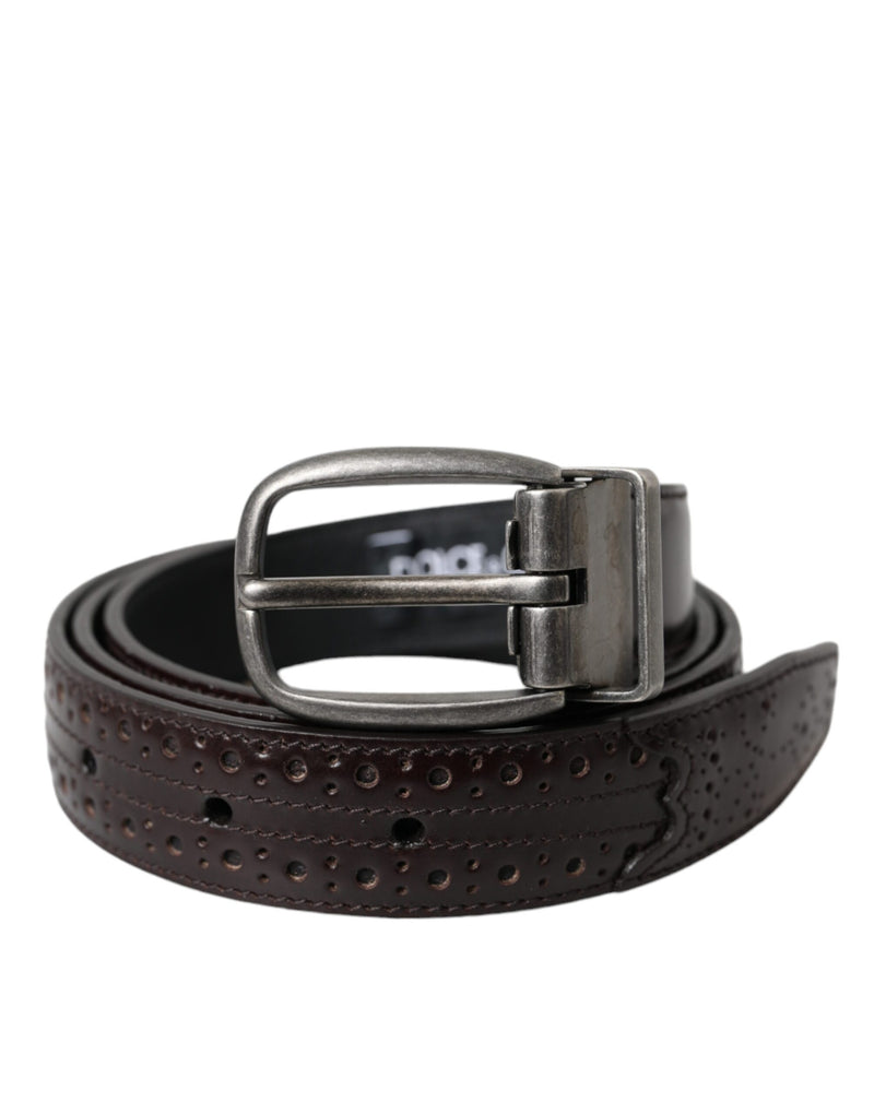 Cintura da uomo in pelle traforata marrone scuro con fibbia in metallo Dolce & Gabbana