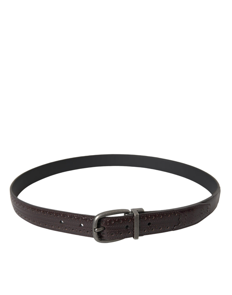 Cintura da uomo in pelle traforata marrone scuro con fibbia in metallo Dolce & Gabbana