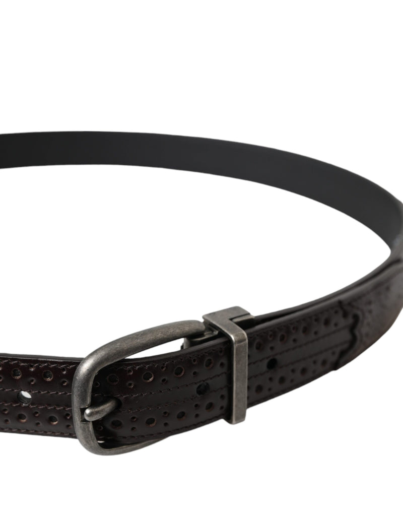 Cintura da uomo in pelle traforata marrone scuro con fibbia in metallo Dolce & Gabbana