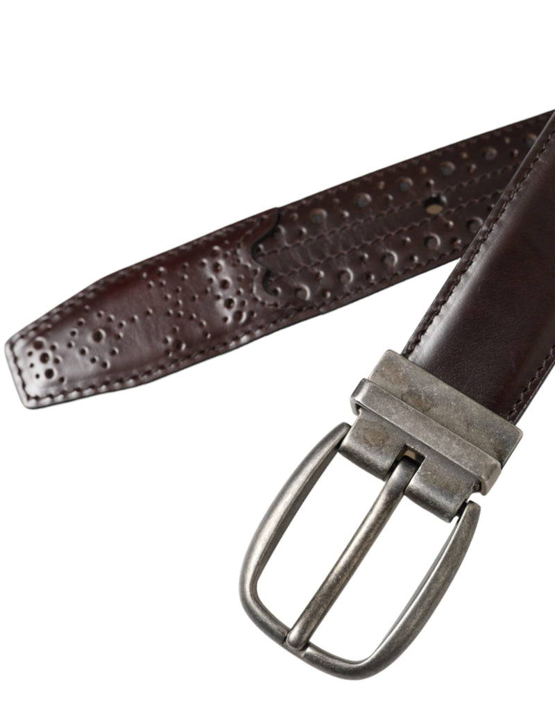 Cintura da uomo in pelle traforata marrone scuro con fibbia in metallo Dolce & Gabbana