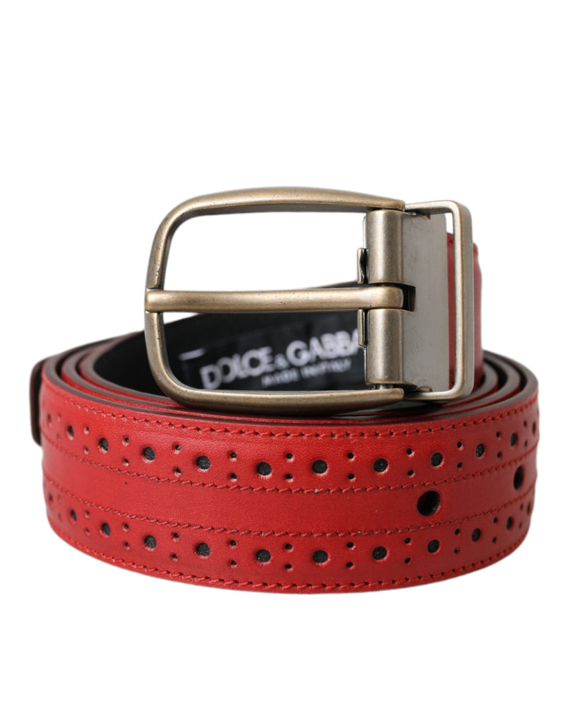 Ceinture en cuir perforé rouge avec boucle en métal Dolce & Gabbana pour homme