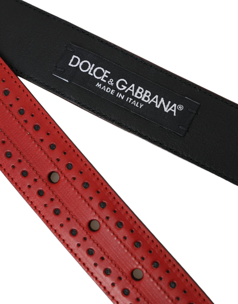 Ceinture en cuir perforé rouge avec boucle en métal Dolce & Gabbana pour homme