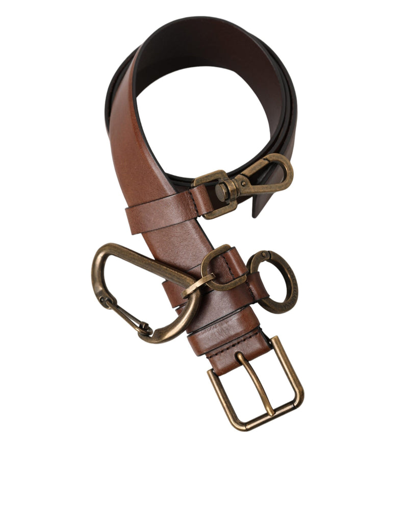 Ceinture en cuir de veau marron avec boucle en métal doré Dolce & Gabbana pour homme