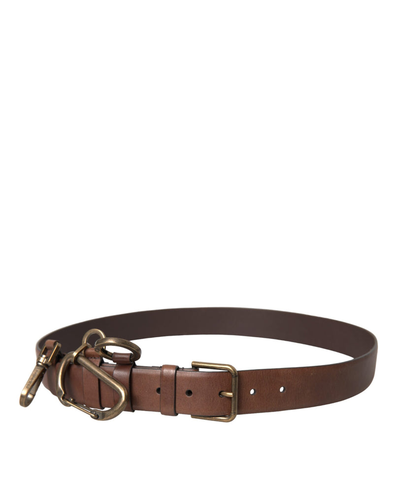 Ceinture en cuir de veau marron avec boucle en métal doré Dolce & Gabbana pour homme
