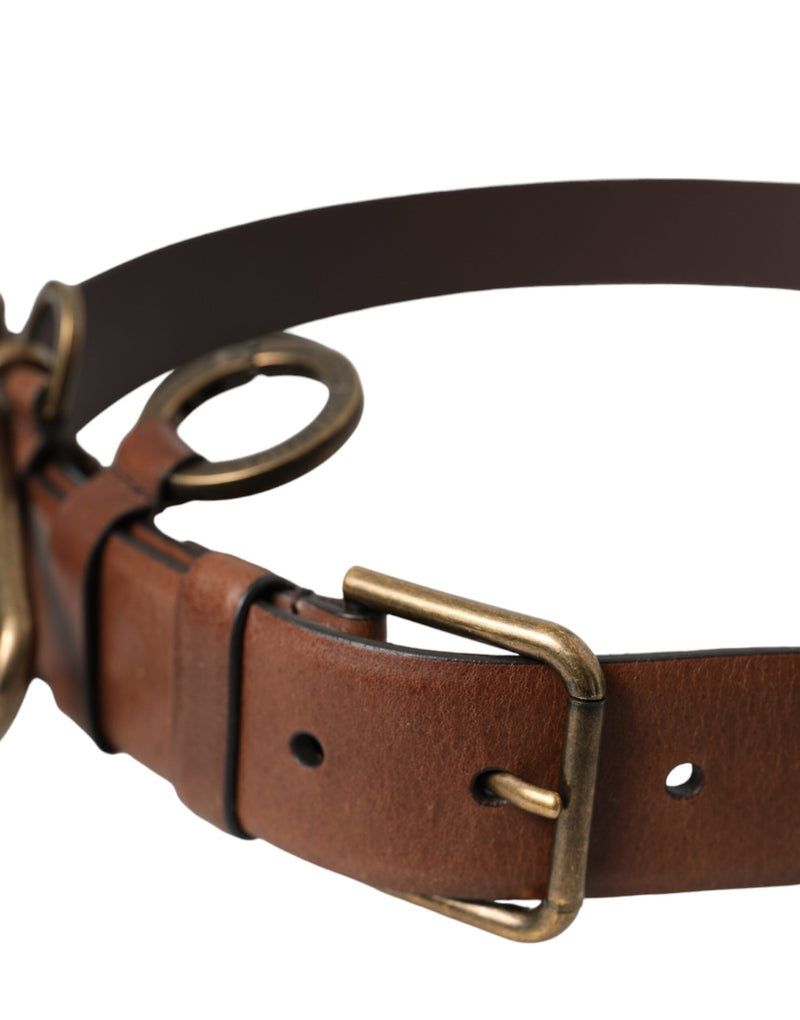 Ceinture en cuir de veau marron avec boucle en métal doré Dolce & Gabbana pour homme