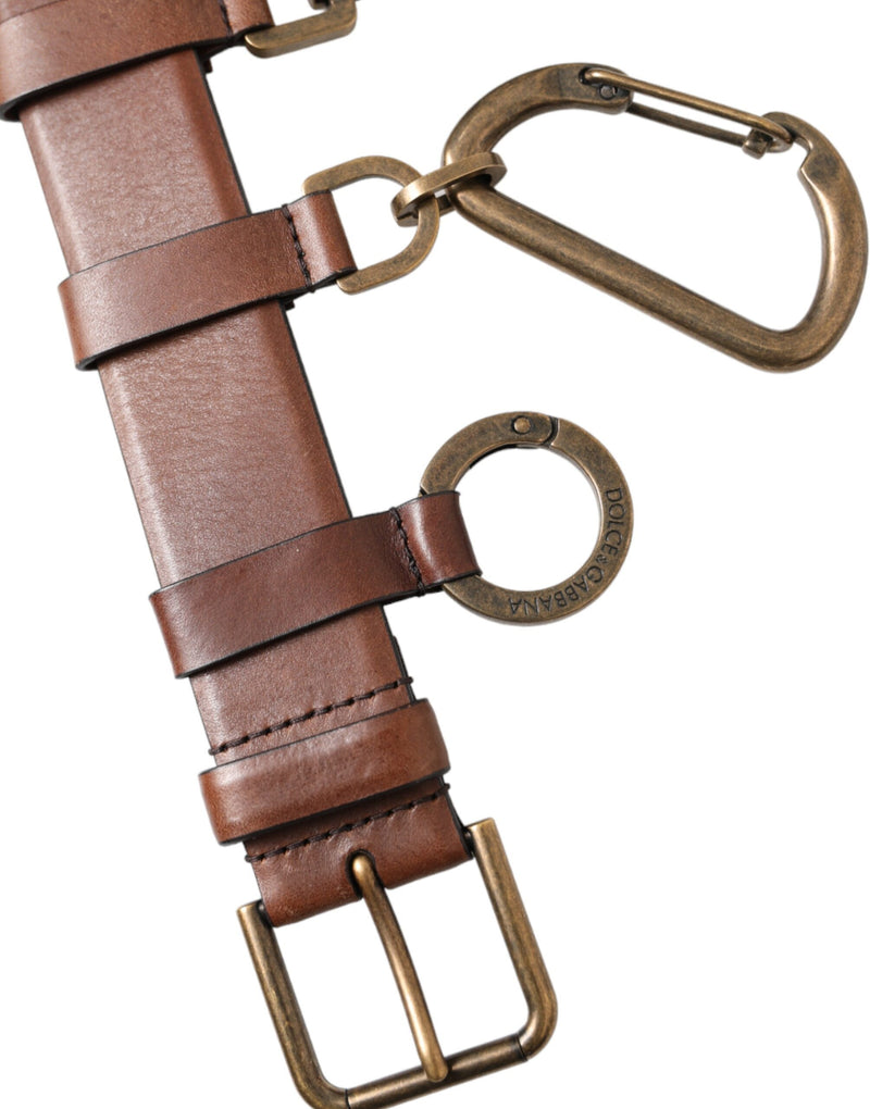 Ceinture en cuir de veau marron avec boucle en métal doré Dolce & Gabbana pour homme