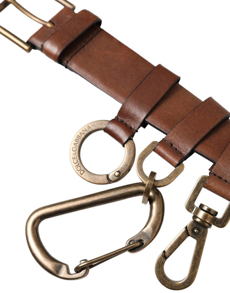 Ceinture en cuir de veau marron avec boucle en métal doré Dolce & Gabbana pour homme