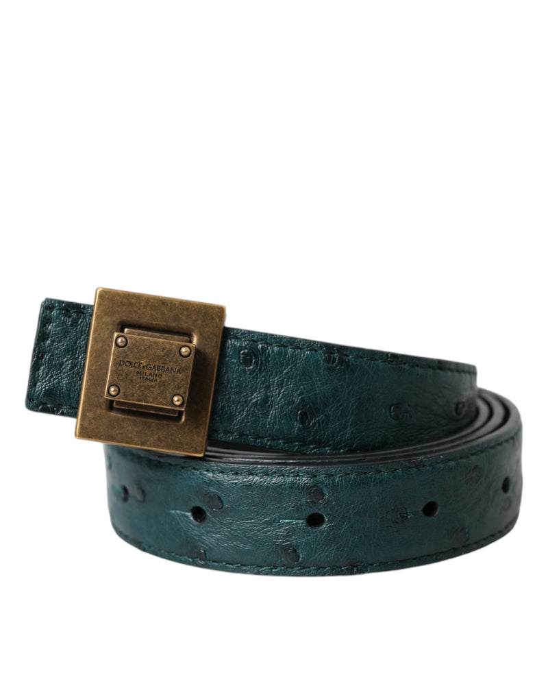 Cinto Dolce & Gabbana de couro verde-escuro com fivela quadrada de metal