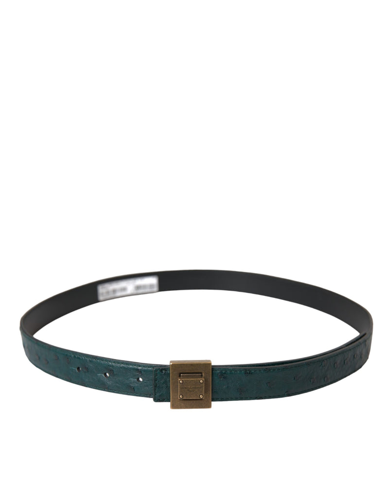 Cinto Dolce & Gabbana de couro verde-escuro com fivela quadrada de metal