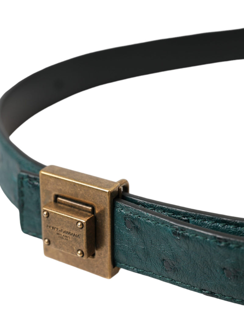 Cinto Dolce & Gabbana de couro verde-escuro com fivela quadrada de metal