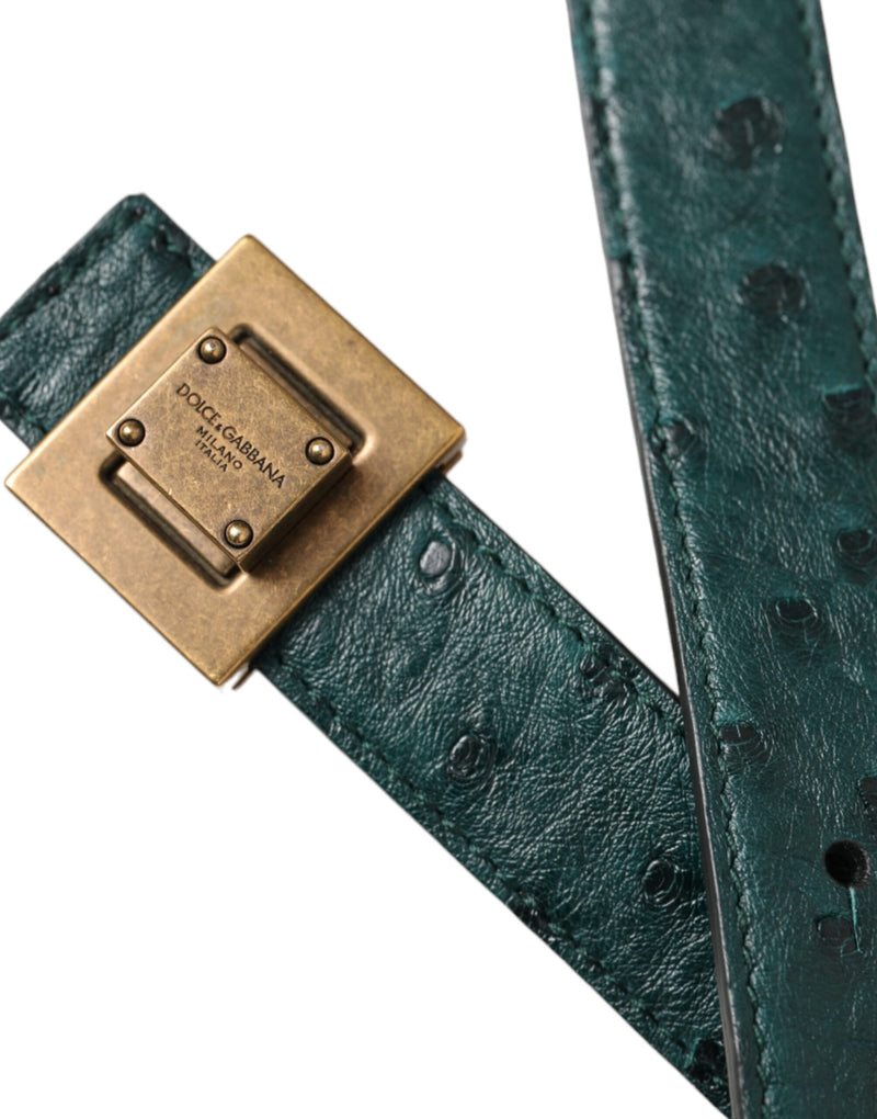 Cinto Dolce & Gabbana de couro verde-escuro com fivela quadrada de metal