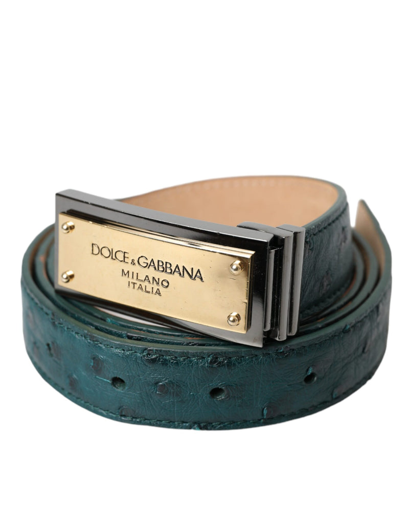 Ceinture Dolce & Gabbana en cuir vert avec boucle gravée du logo doré