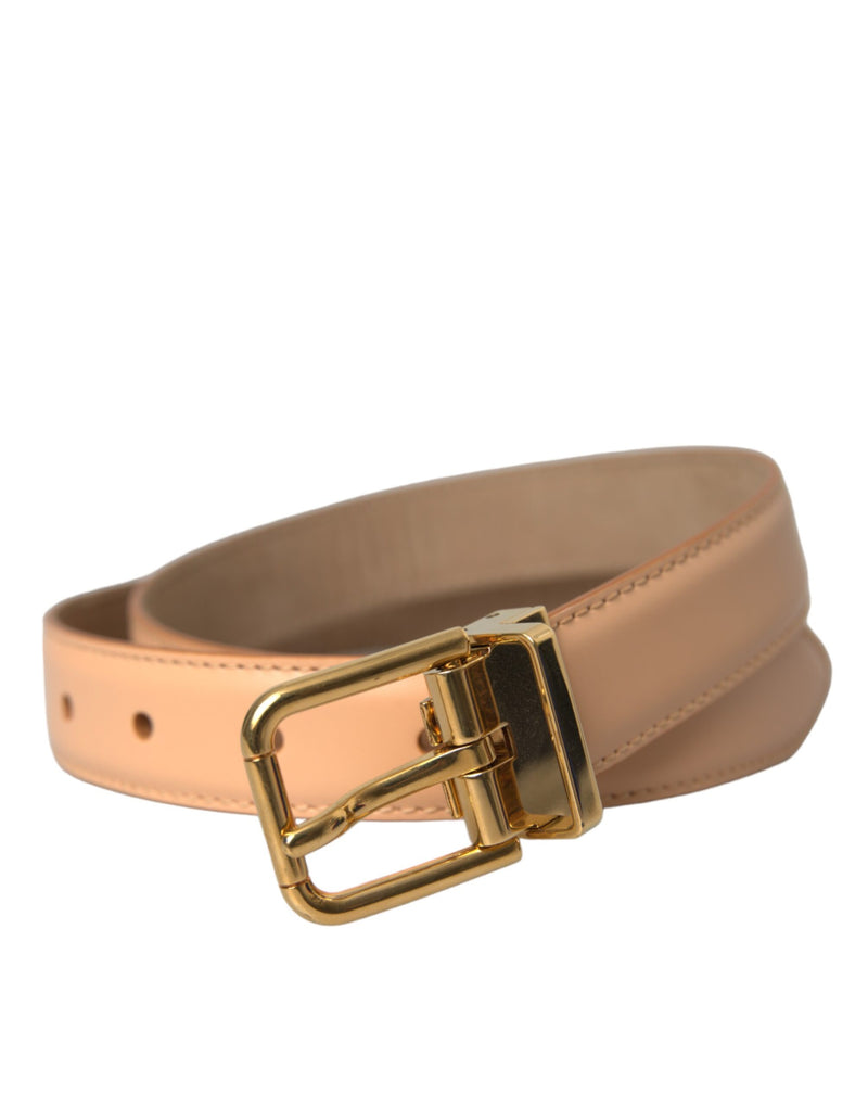 Ceinture Dolce & Gabbana en cuir de veau beige avec boucle en métal doré