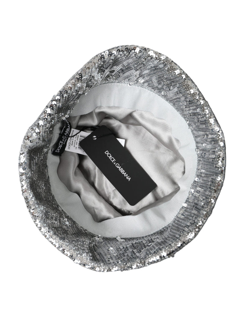Chapéu bucket masculino Dolce & Gabbana de náilon prateado com paetês