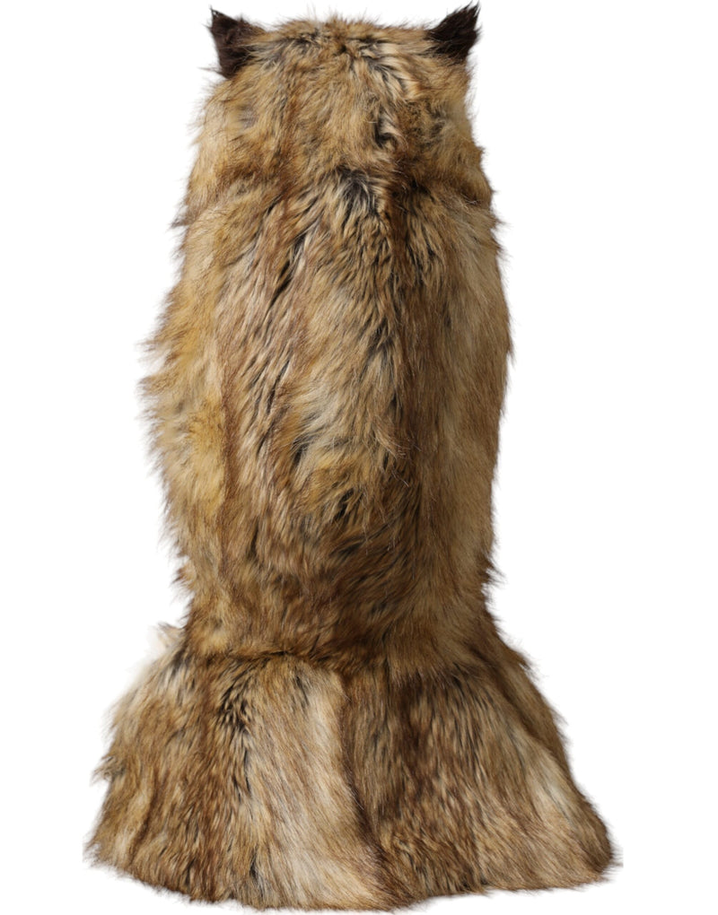 Chapeau intégral en fausse fourrure marron motif hibou Dolce & Gabbana