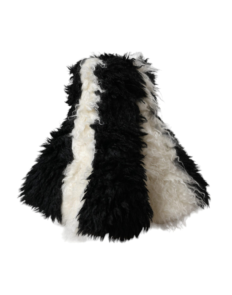 Bob en fourrure de mohair à rayures noires et blanches Dolce & Gabbana