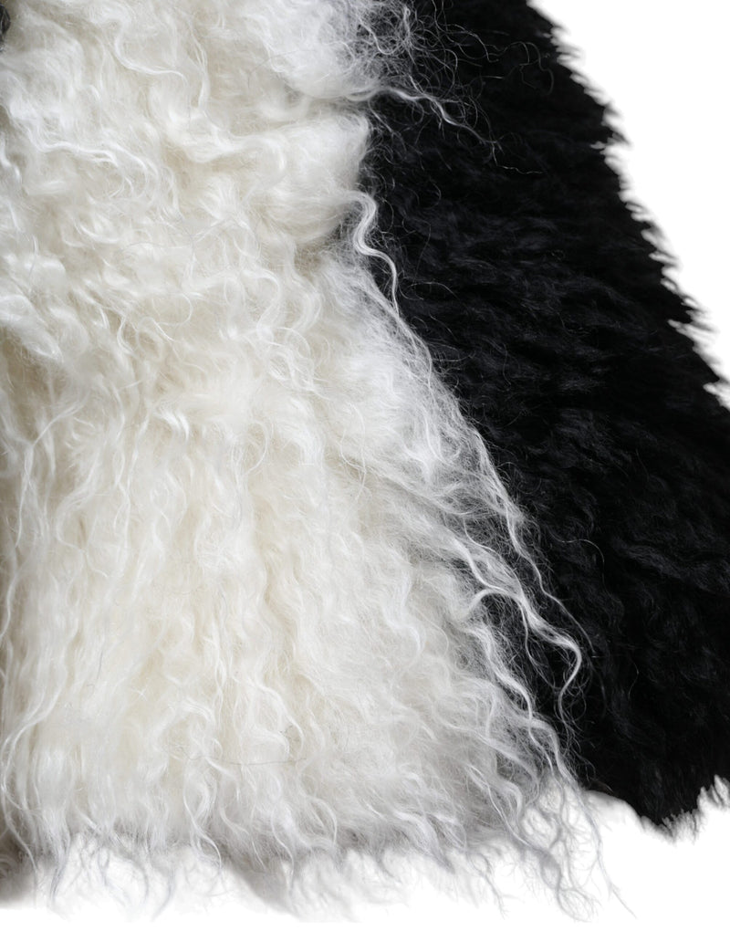 Bob en fourrure de mohair à rayures noires et blanches Dolce & Gabbana