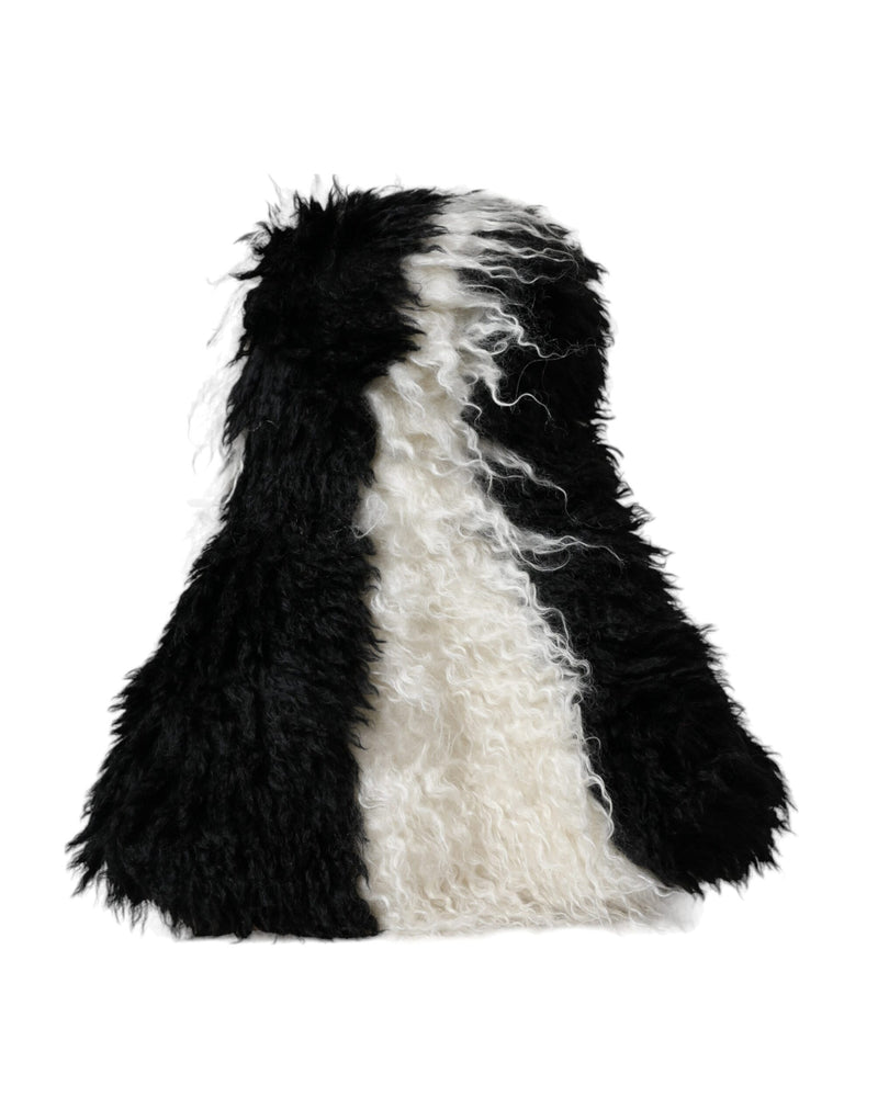 Bob en fourrure de mohair à rayures noires et blanches Dolce & Gabbana