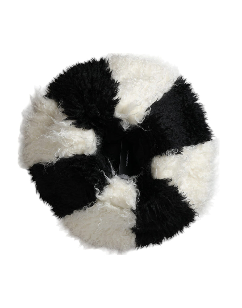 Bob en fourrure de mohair à rayures noires et blanches Dolce & Gabbana