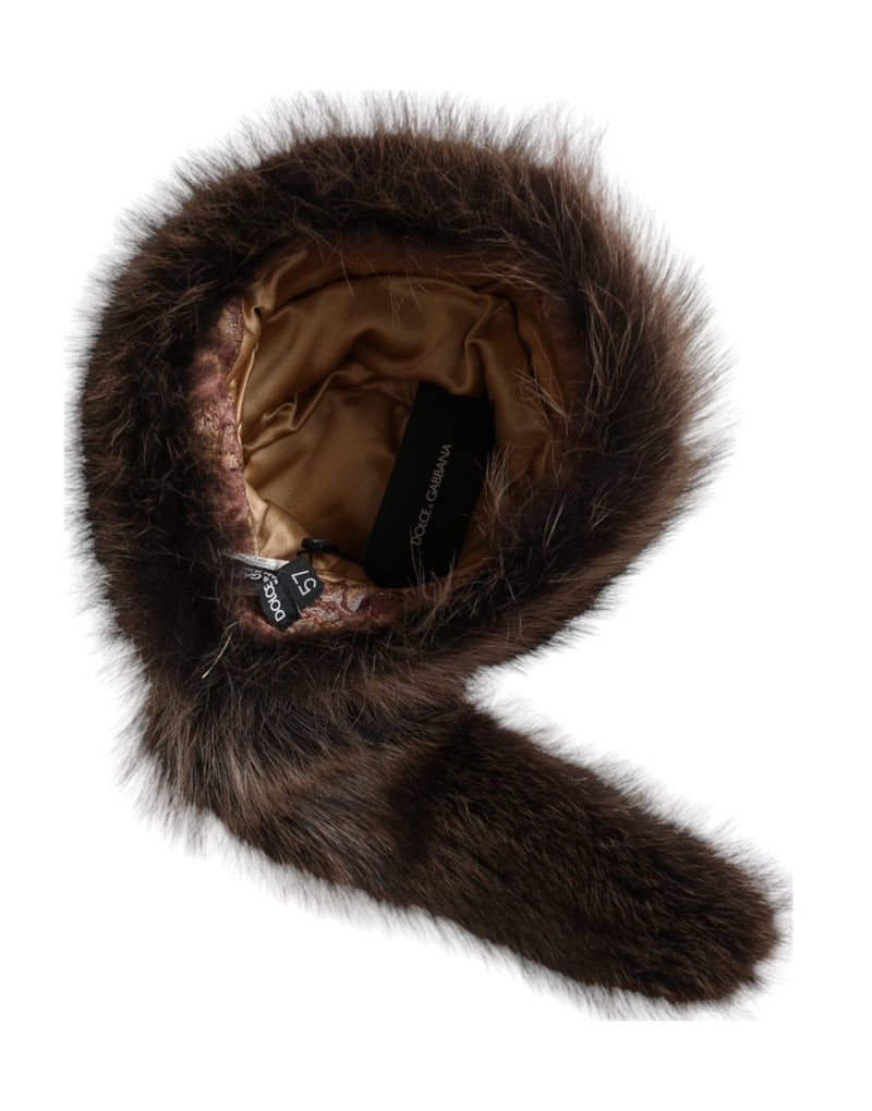 Sombrero de pescador de piel de mapache marrón para mujer de Dolce & Gabbana