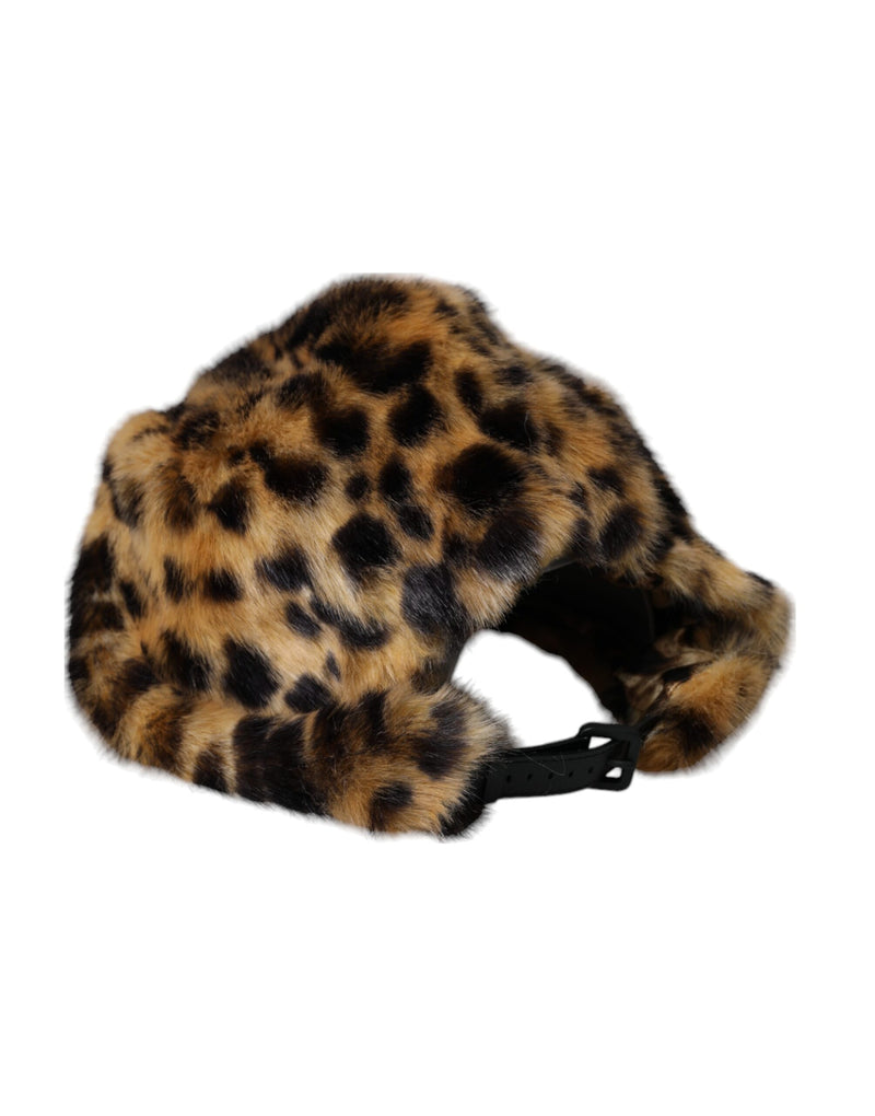 Chapéu bucket de pele com estampa de leopardo marrom para mulheres Dolce & Gabbana