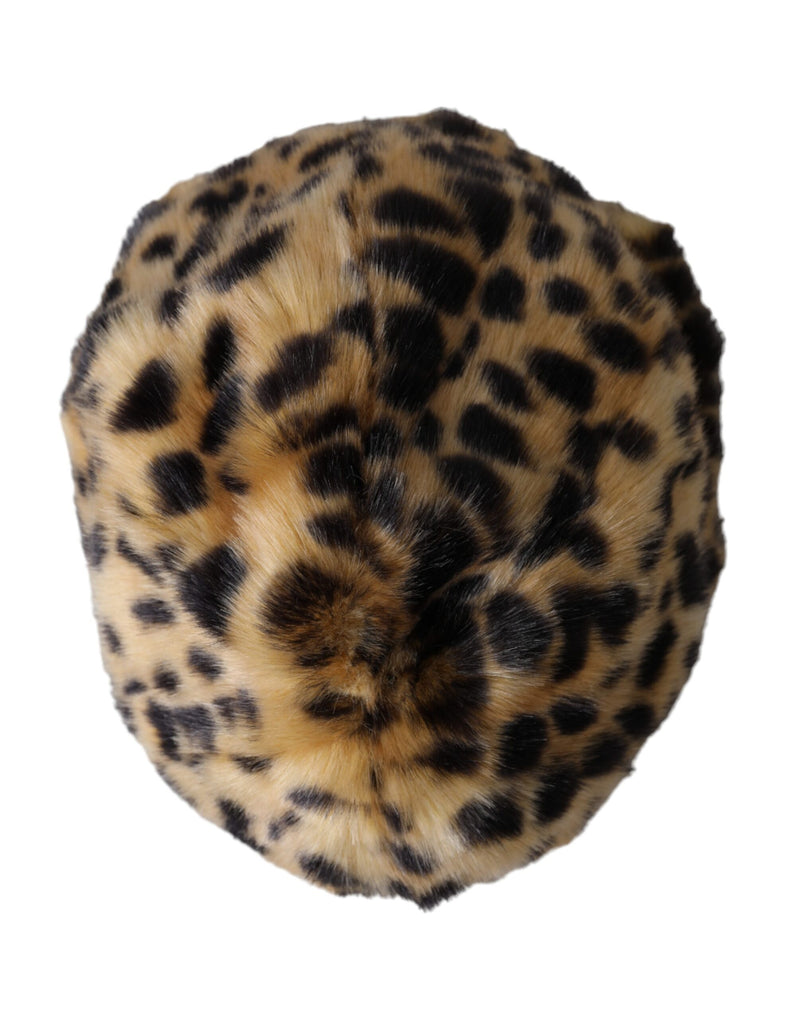 Chapéu bucket de pele com estampa de leopardo marrom para mulheres Dolce & Gabbana