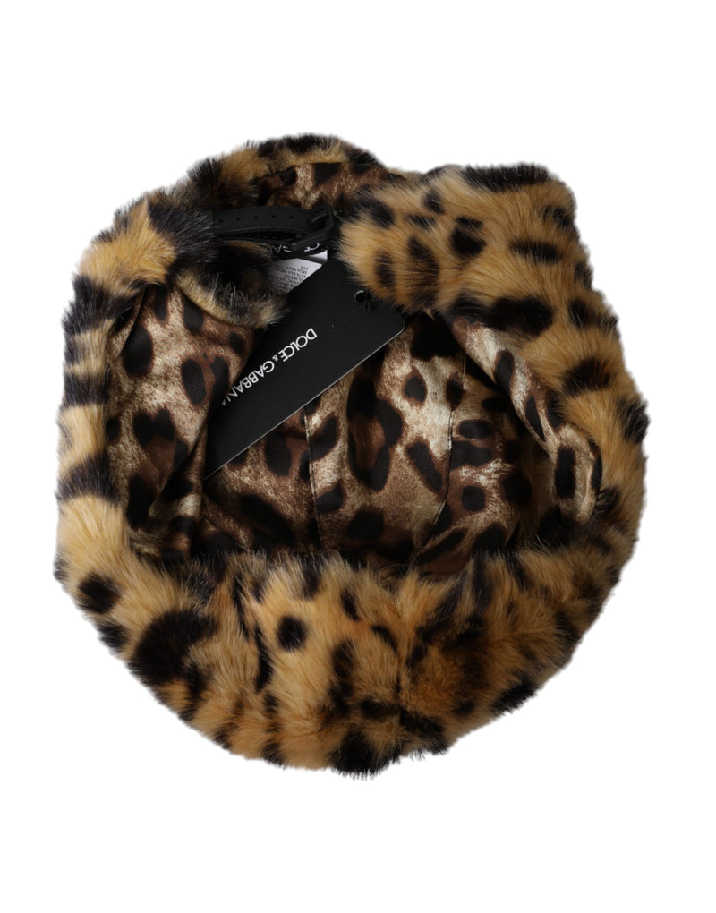 Chapéu bucket de pele com estampa de leopardo marrom para mulheres Dolce & Gabbana