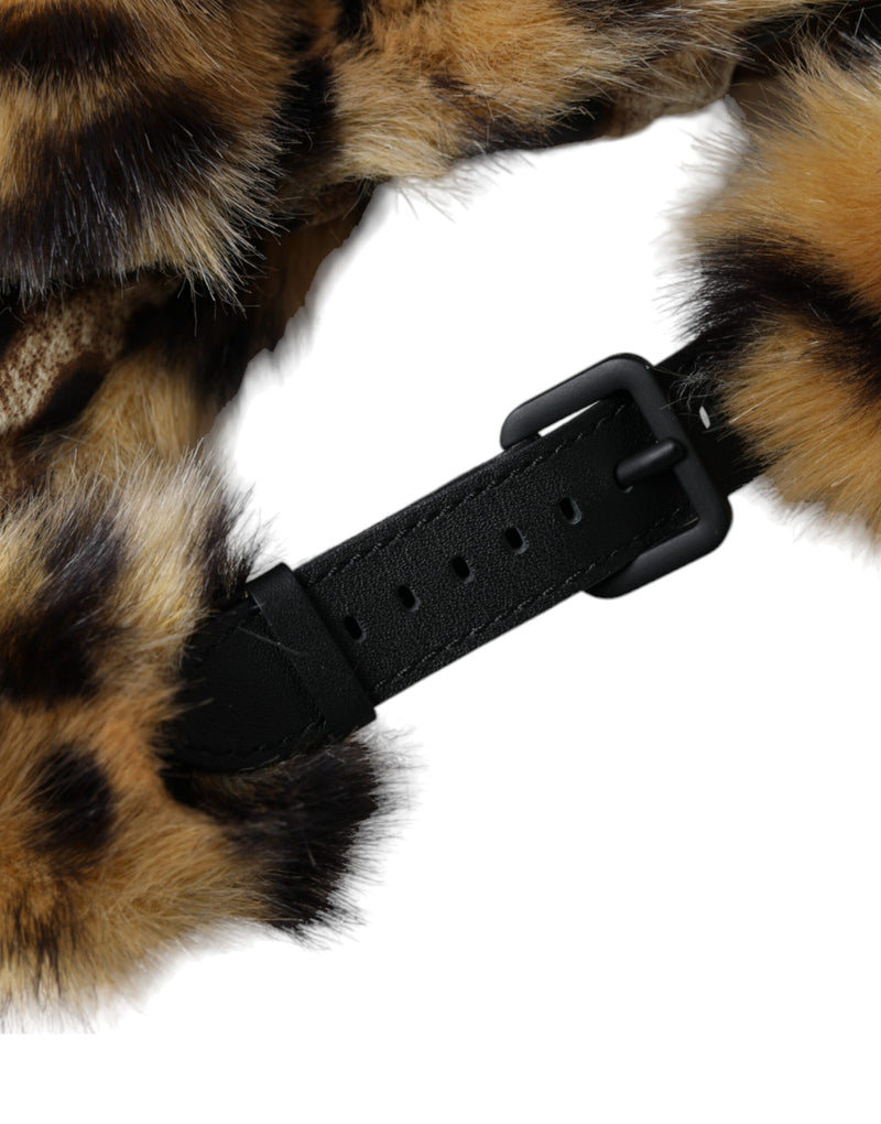 Chapéu bucket de pele com estampa de leopardo marrom para mulheres Dolce & Gabbana