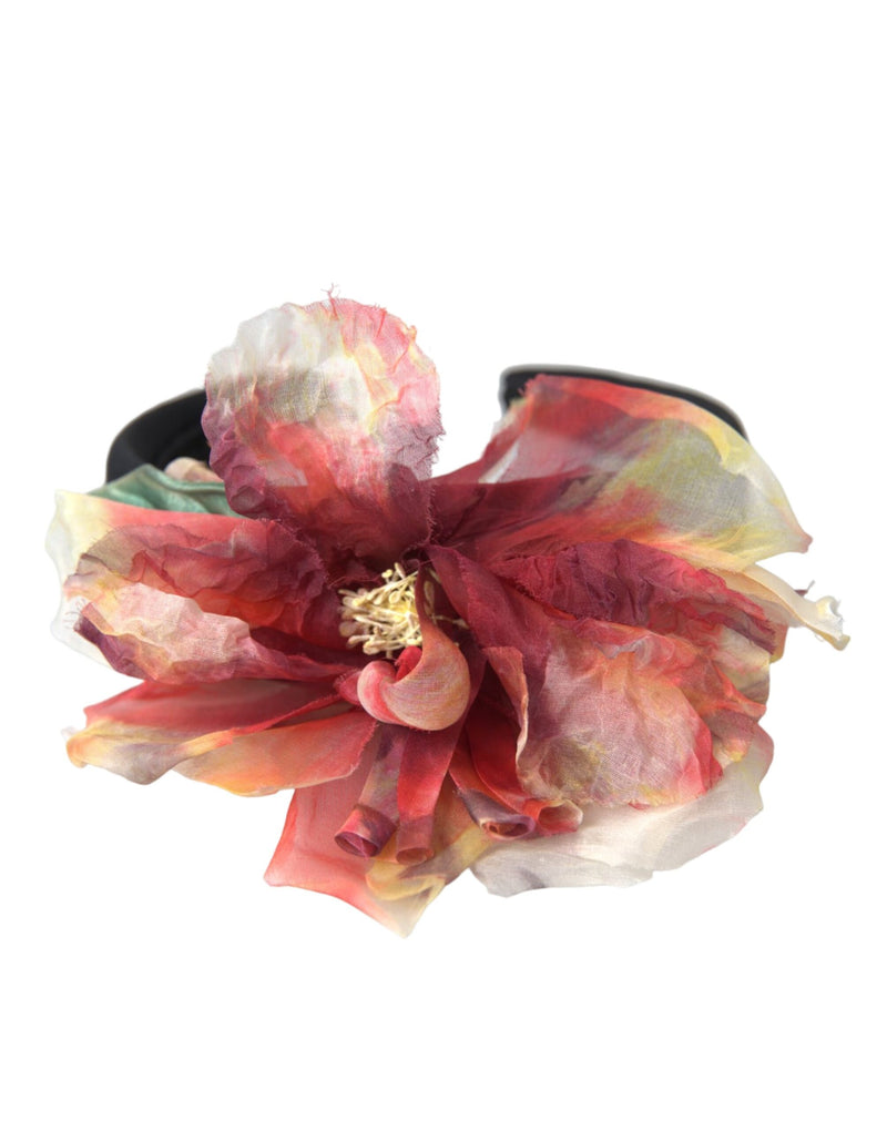 Diadème serre-tête pour femme Dolce & Gabbana en soie rose poudré à motif floral noir