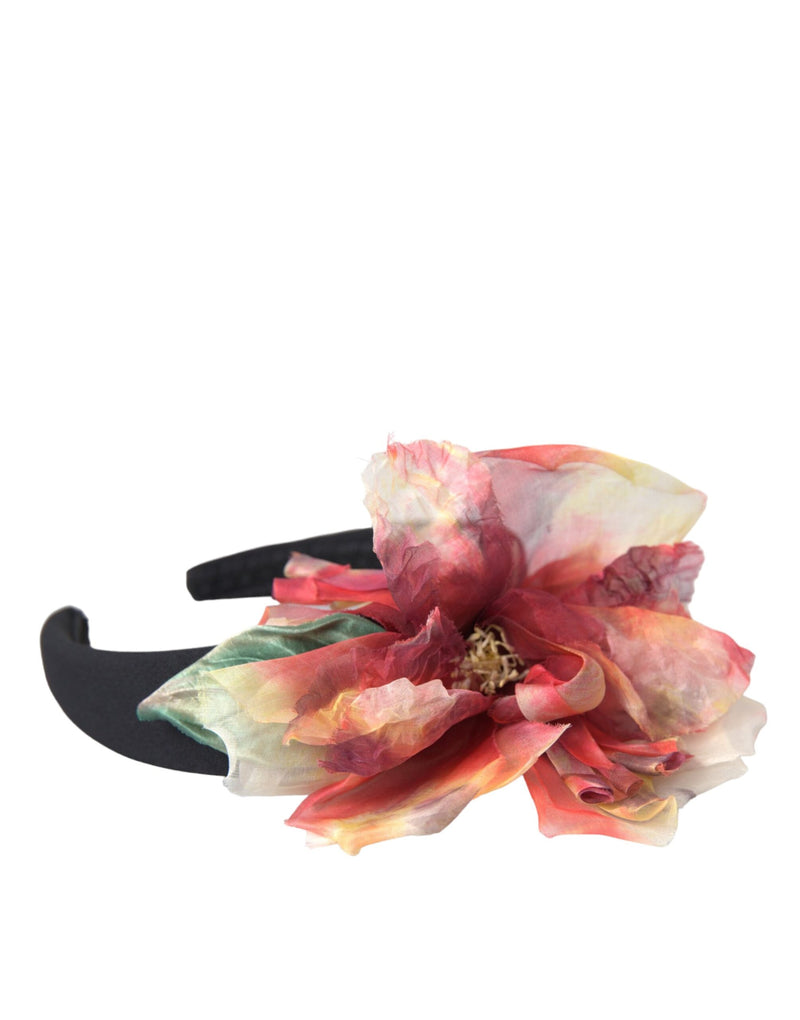Diadème serre-tête pour femme Dolce & Gabbana en soie rose poudré à motif floral noir