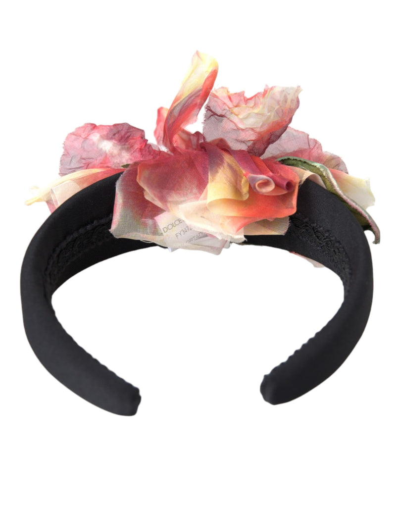 Diadème serre-tête pour femme Dolce & Gabbana en soie rose poudré à motif floral noir