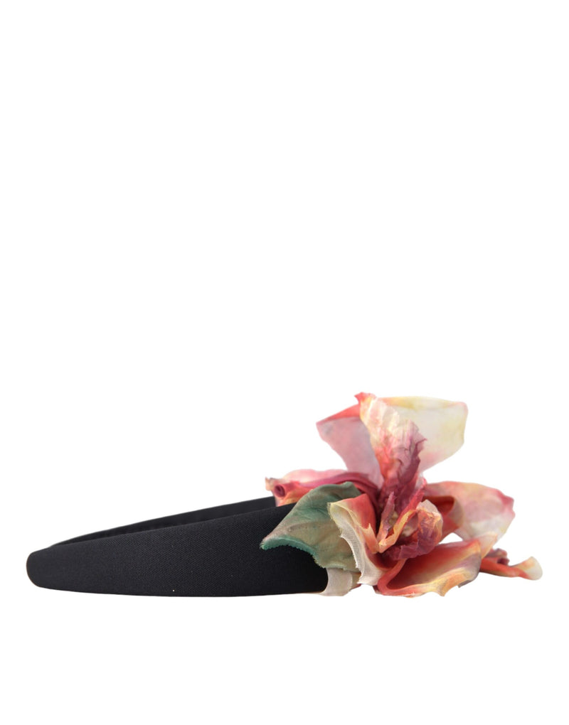 Diadème serre-tête pour femme Dolce & Gabbana en soie rose poudré à motif floral noir