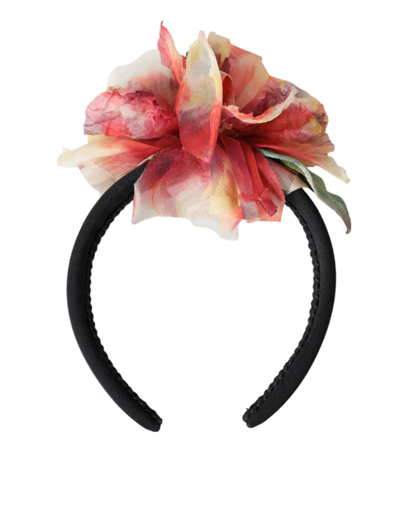 Diadème serre-tête pour femme Dolce & Gabbana en soie rose poudré à motif floral noir