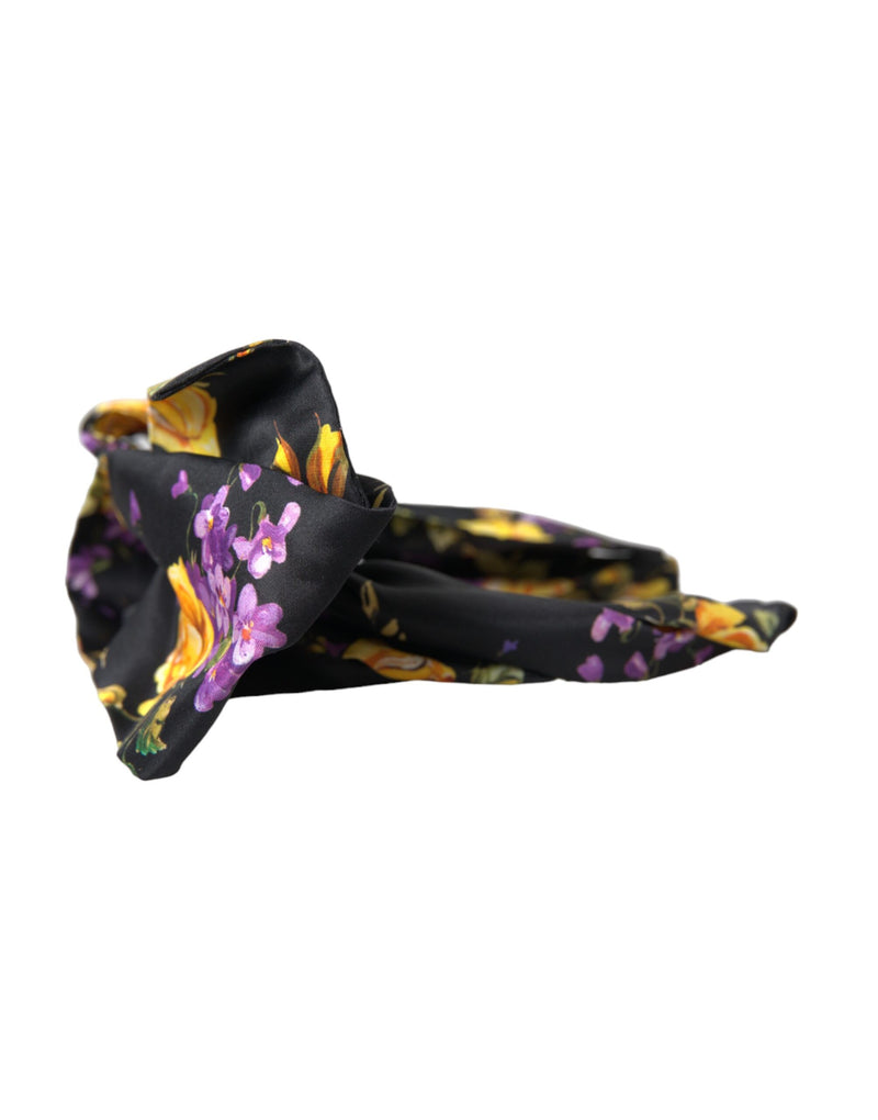 Tiara de cabelo tipo diadema Dolce & Gabbana em seda preta com aplique floral para mulheres