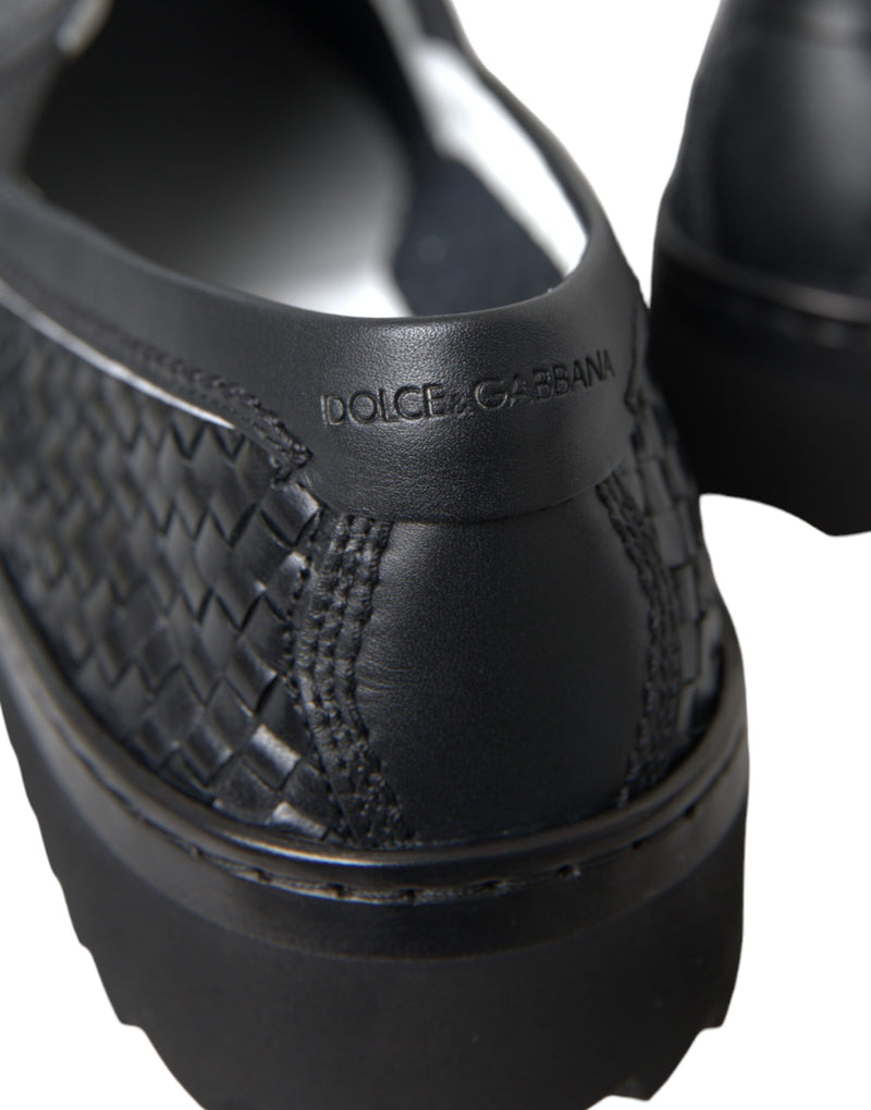 Mocasines de piel de búfalo negra tejida para hombre de Dolce & Gabbana