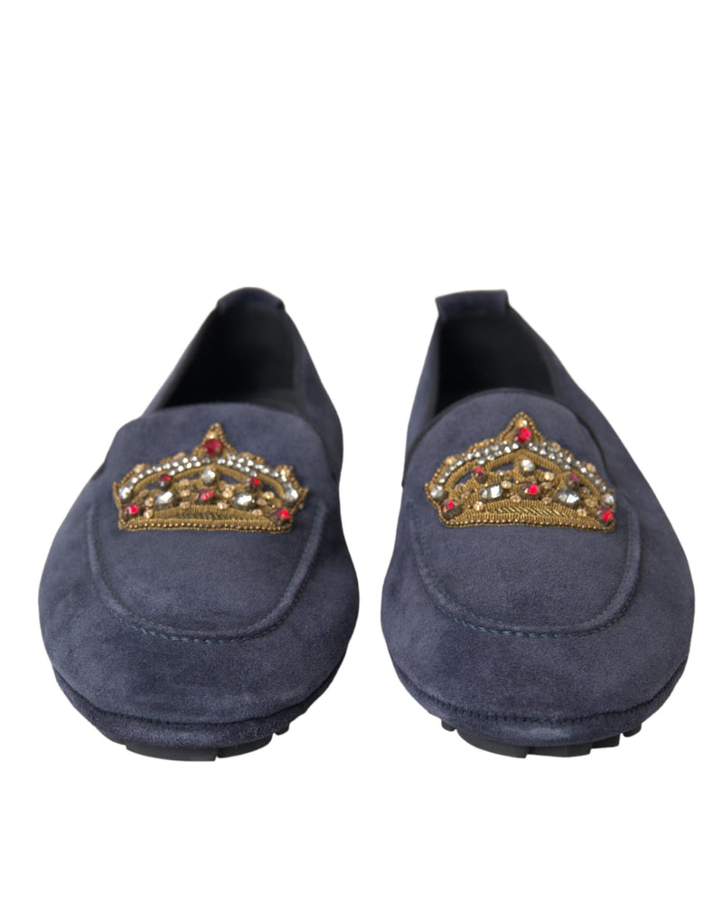 Mocassins Dolce & Gabbana de camurça azul com coroa de cristal