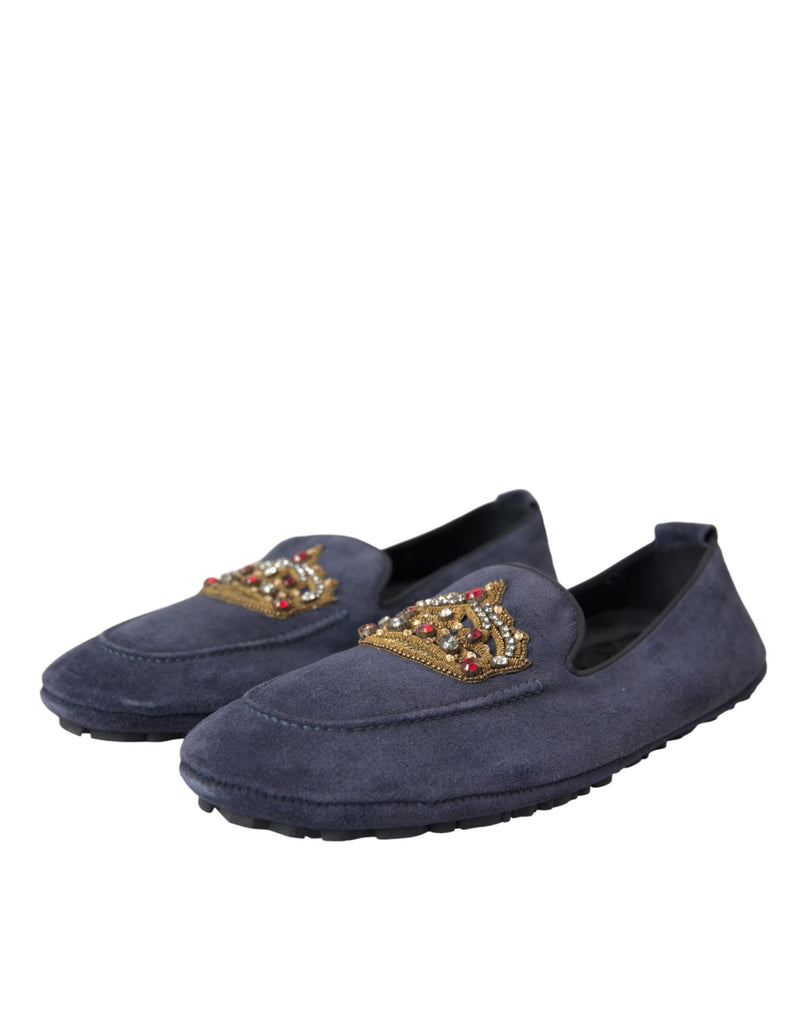 Mocassins Dolce & Gabbana de camurça azul com coroa de cristal