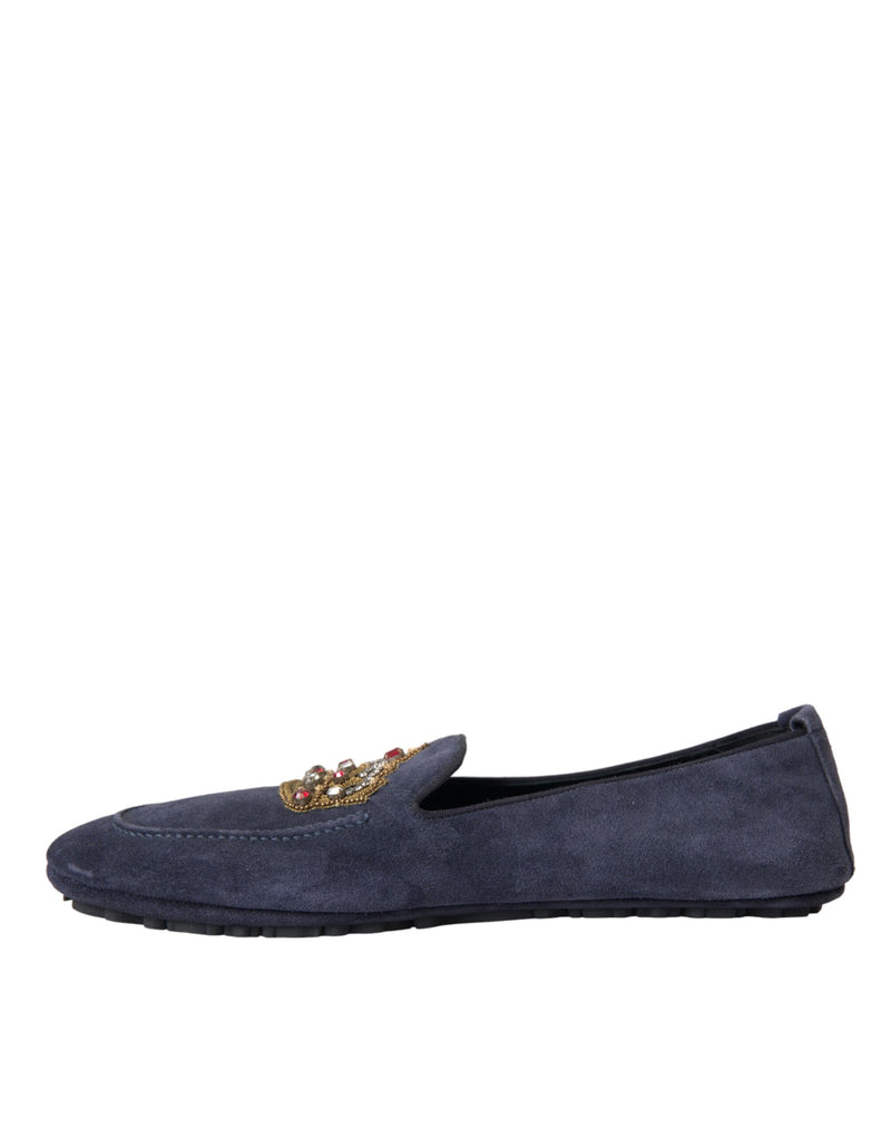 Mocassins Dolce & Gabbana de camurça azul com coroa de cristal