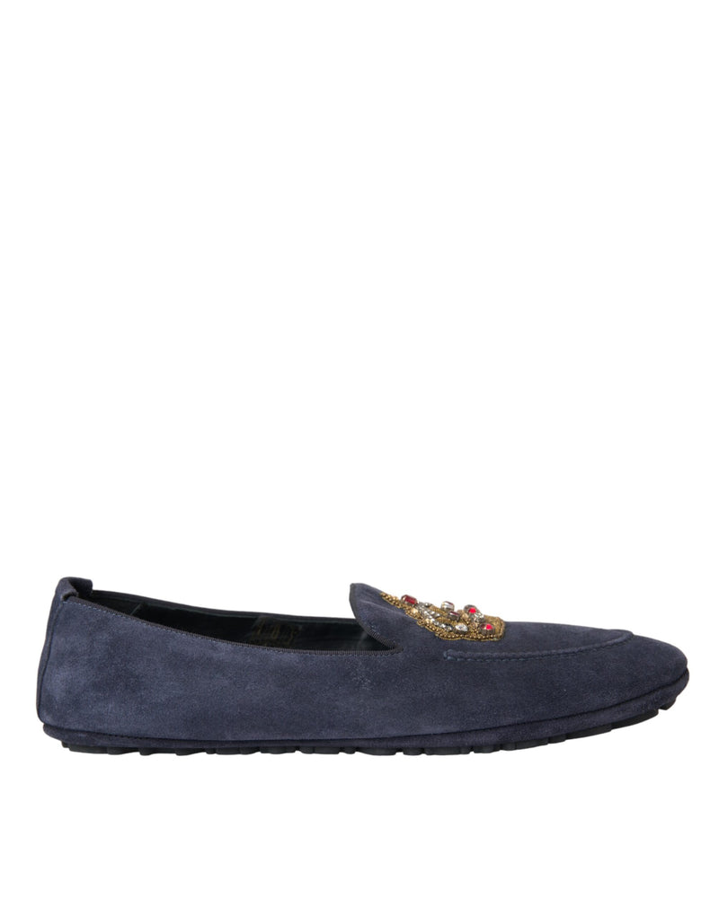 Mocassins Dolce & Gabbana de camurça azul com coroa de cristal