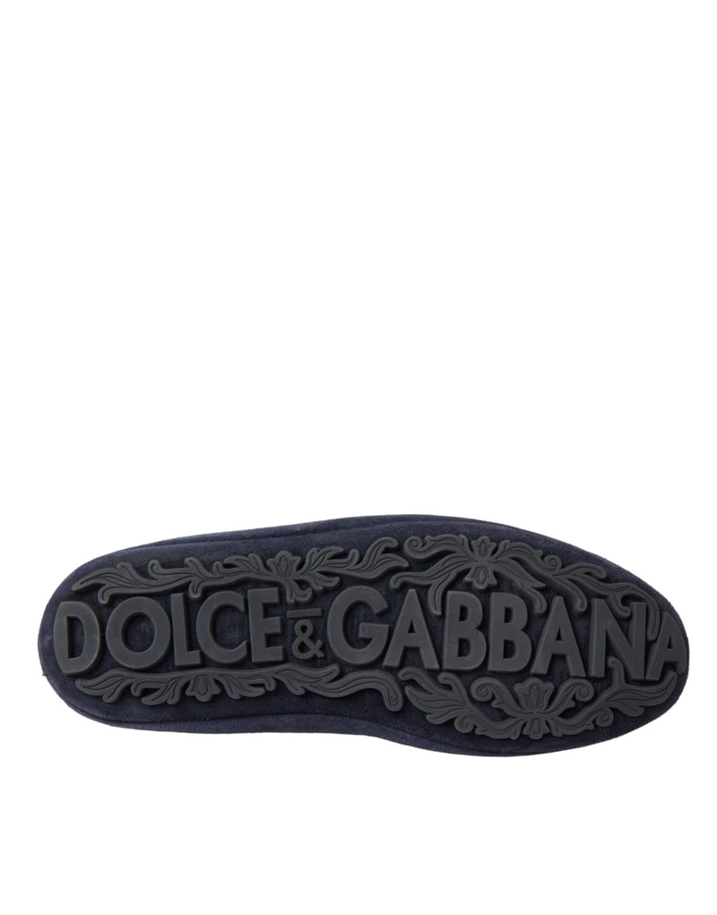 Mocassins Dolce & Gabbana de camurça azul com coroa de cristal