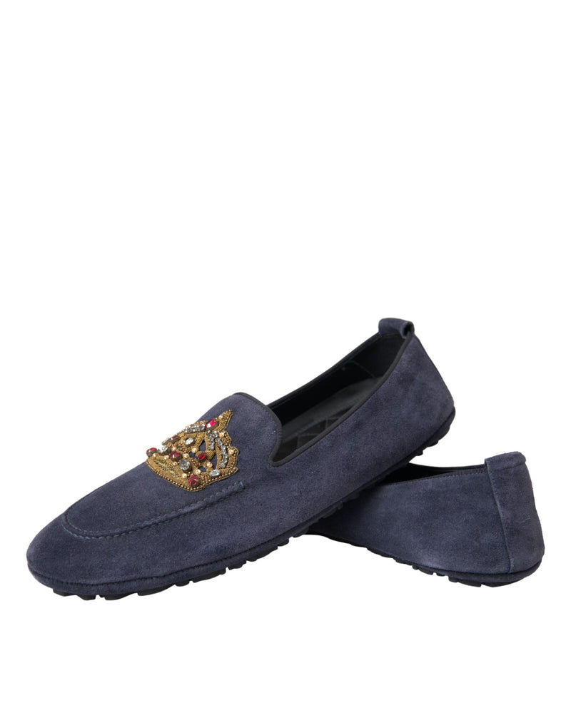 Mocassins Dolce & Gabbana de camurça azul com coroa de cristal
