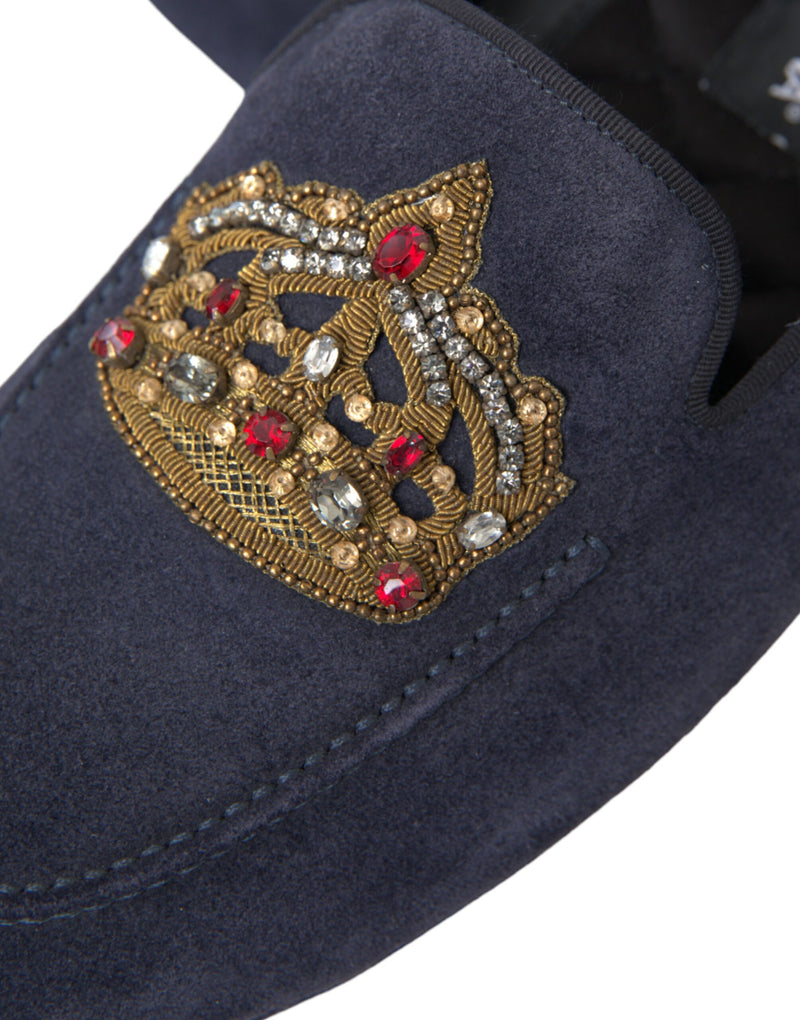 Mocassins Dolce & Gabbana de camurça azul com coroa de cristal