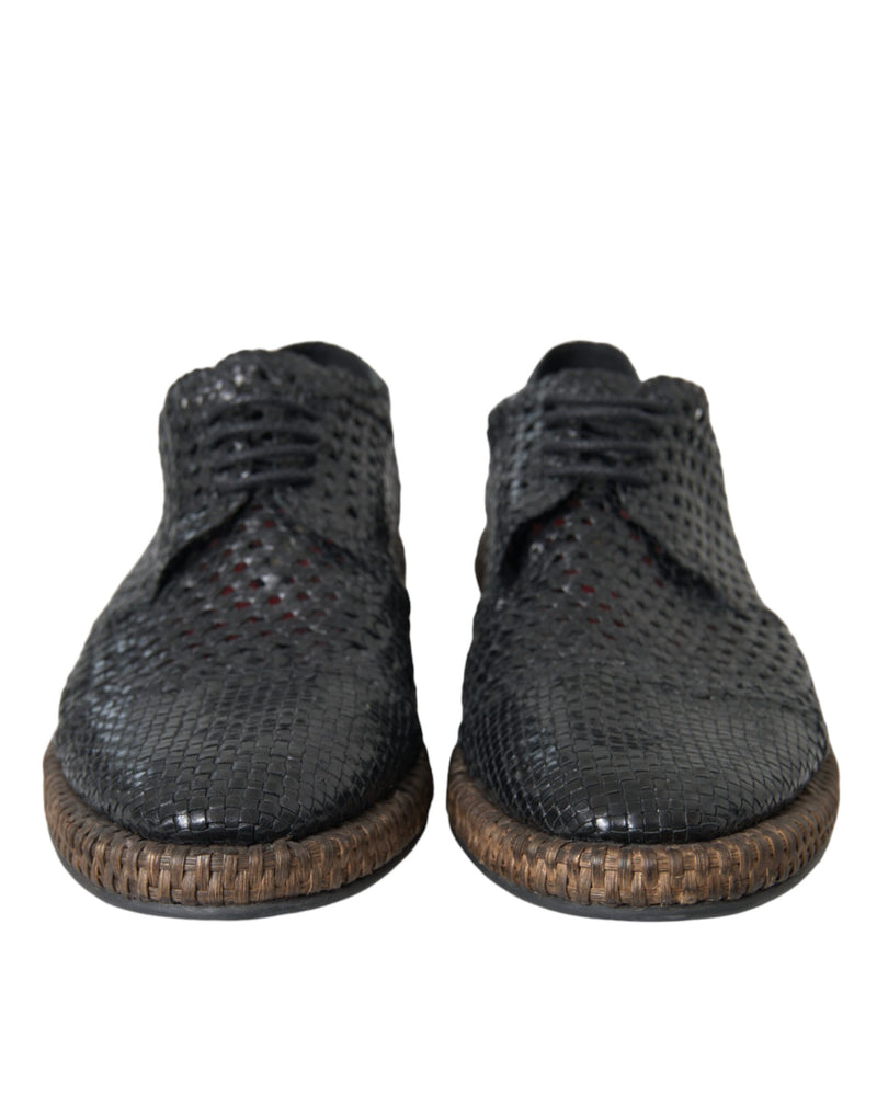 Chaussures derby à lacets en cuir de chèvre tressé noir Dolce & Gabbana
