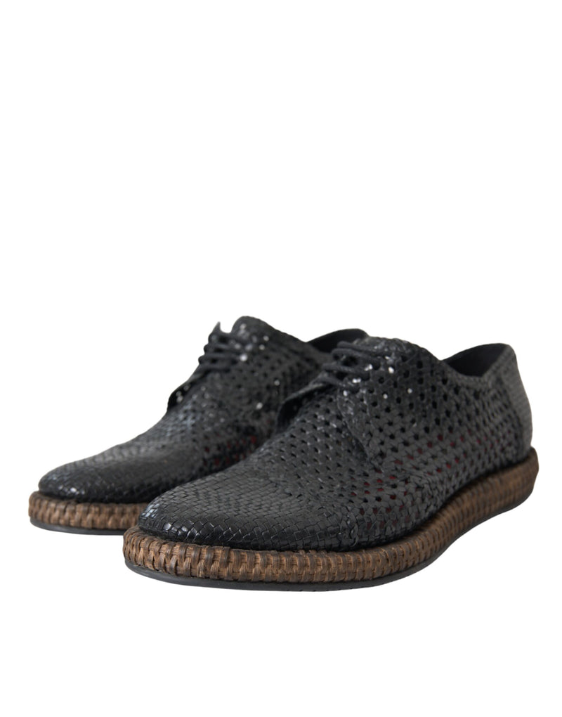 Chaussures derby à lacets en cuir de chèvre tressé noir Dolce & Gabbana